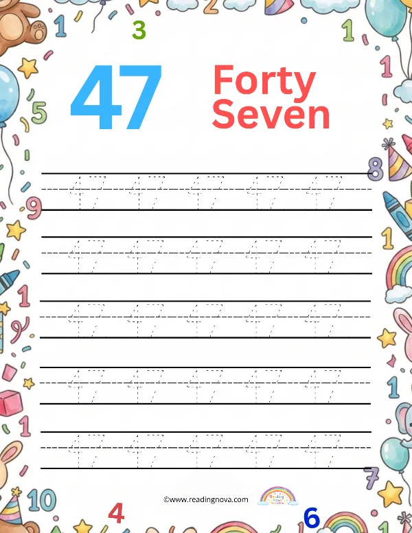 Free worksheet: Number Tracing - 47