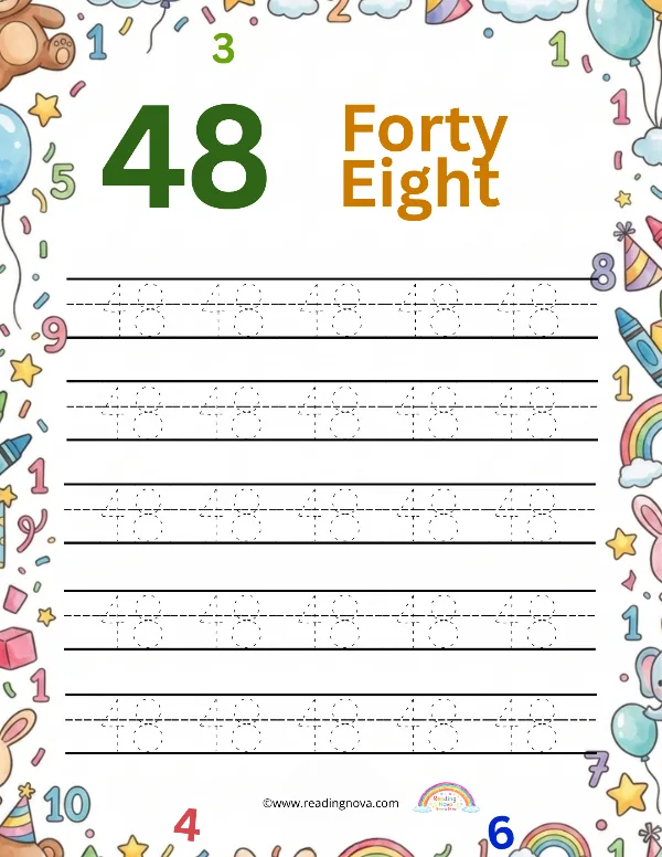 Free worksheet: Number Tracing - 48