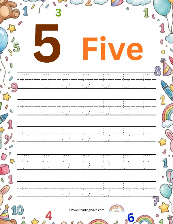 Free worksheet: Number Tracing - 5