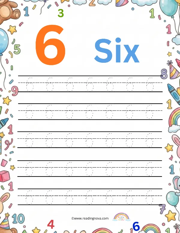 Free worksheet: Number Tracing - 6