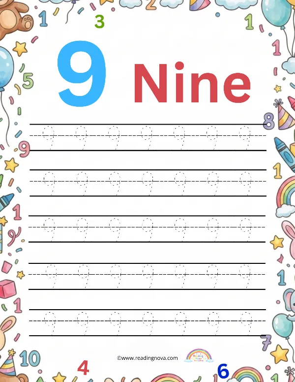 Free worksheet: Number Tracing - 9