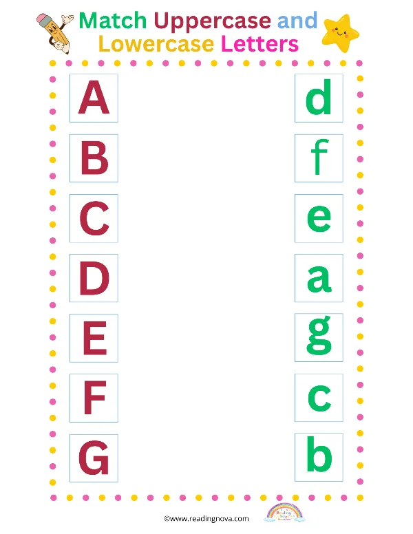 Free worksheet: Match Uppercase and Lowercase 1